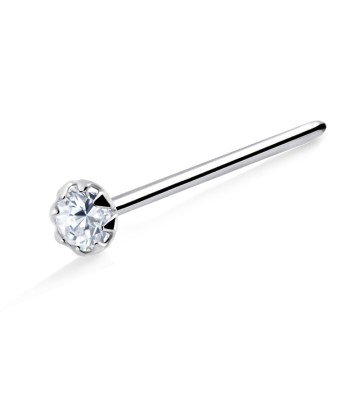 Small Rhinestone Prong Set Silver Straight Nose Stud NSKA-686